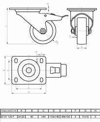 Eİ01ABP125F Döner Tablalı Frenli Alüminyum Üzeri Poliüretan Kaplı Tekerlek Çap:125 Ağır Sanayi Tekerleği Sarı Maşalı Oynak Tabla Bağlantılı Kilitli Bilya Rulmanlı - Thumbnail