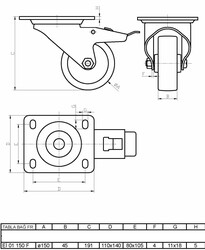 Eİ01HKZ150F Döner Tablalı Frenli Poliamid Tekerlek Çap:150 Ağır Sanayi Tekerleği Sarı Maşa Oynak Tabla Bağlantılı Burçlu - Thumbnail