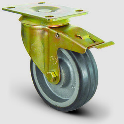 EI01VBR150F Döner Tablalı Frenli Döküm Üzeri Kauçuk Kaplı Tekerlek Çap:150 Ağır Sanayi Tekerleği Sarı Maşalı Oynak Tabla Bağlantılı Bilya Rulmanlı - EMES