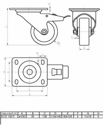 Eİ01VKP100F Döner Tablalı Frenli Döküm Üzeri Poliüretan Kaplı Tekerlek Çap:100 Ağır Sanayi Tekerleği Sarı Maşalı Oynak Tabla Bağlantılı Burçlu - Thumbnail