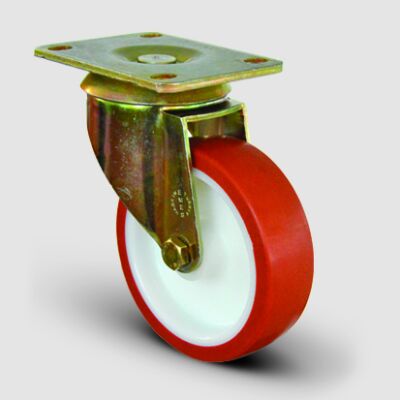 Eİ02ZBP200 Sabit Maşalı Poliamid Üzeri Poliüretan Kaplı Tekerlek Çap:200 Ağır Sanayi Tekerleği Sarı Maşa Sabit Tabla Bağlantılı Bilya Rulmanlı - 1