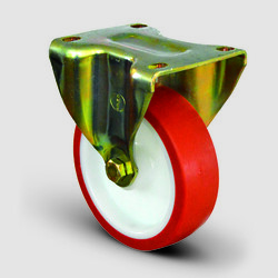 EI02ZKP125 Sabit Maşalı Poliamid Üzeri Poliüretan Kaplı Tekerlek Çap:125 Ağır Sanayi Tekerleği Sarı Maşa Oynak Tabla Bağlantılı Burçlu - EMES