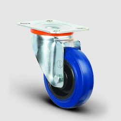EM01ZMRm125 Döner Tablalı Mavi Elastik Kauçuk Tekerlek Çap:125 Hafif Sanayi Tekerleği, Oynak Tabla Bağlantılı, Masura Rulmanlı - Thumbnail