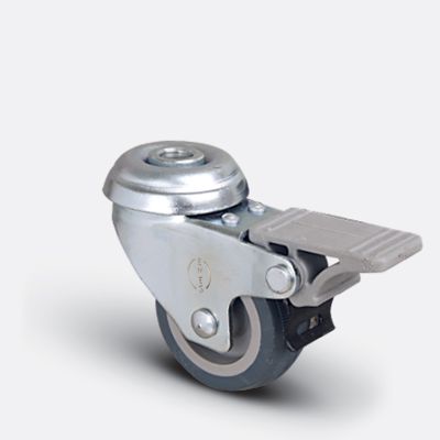 EP04MKT50F Oynak Delik Bağlantılı Termoplastik Kauçuk Frenli Tekerlek Çap:50 Hafif Sanayi Tekerleği Burçlu Gri Kaplı Teker EMES