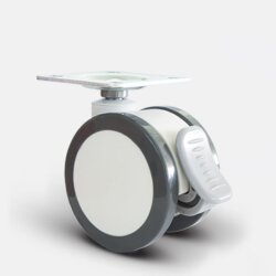 EQ01ZBP100F Döner Tablalı Frenli Plastik Maşalı Çap:100 Çift Kasnaklı Bilya Rulmanlı Medikal Tekerlek Oynak Maşalı - EMES