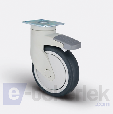 ESP01MBT125F Döner Tablalı Frenli Plastik Maşalı Çap:125 Medikal Ekipman Tekerleği Bilya Rulmanlı Oynak Maşalı Çift Bilya Yataklı - 1