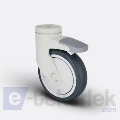 ESP04MBT125F Delik Bağlantılı Frenli Plastik Maşalı Çap:125 Medikal Ekipman Tekerleği Bilya Rulmanlı Oynak Maşalı Çift Bilya Yataklı - 1