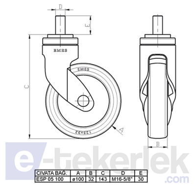 ESP05MBT100 Civata Bağlantılı Plastik Maşalı Çap:100 Medikal Ekipman Tekerleği Bilya Rulmanlı Oynak Maşalı Çift Bilya Yataklı - 2