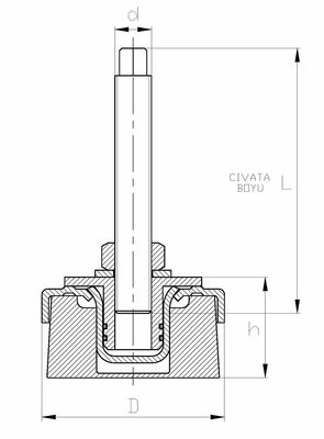 MDA162017B Makine Denge Ayağı Çap:160 M20x170mm 1,5 Diş Aralıklı Civatalı - 2
