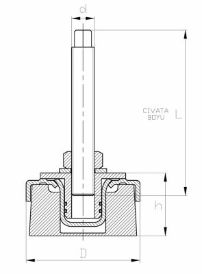 MDA162017E Makine Denge Ayağı Çap:160 M20x170mm 2,5 Diş Aralıklı Civatalı - 2
