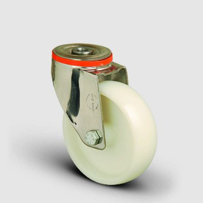 SSEM04ZKZ80 Paslanmaz Delik Bağlantılı Poliamid Tekerlek Çap:80 Inox Hafif Sanayi Tekerleği Burçlu Oynak Delik Bağlantılı - 1