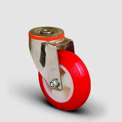 SSEM04ZKP80 Paslanmaz Delik Bağlantılı Poliüretan Tekerlek Çap:80 Inox Hafif Sanayi Tekerleği Burçlu Oynak Delik Bağlantılı Poliamid Üzeri Poliüretan Kaplı - 1