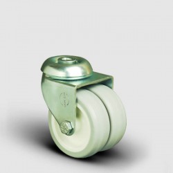 EMES - ET04ZKC50 Oynak Delikli Çiftli PVC Tekerlek Çap:50 Sanayi Tekerleği Burçlu Oynak Delik Bağlantılı Poliamid Üzeri PVC Kaplı İkili Teker
