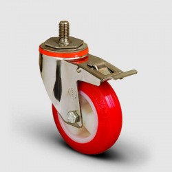SSEM05ZKP150F Paslanmaz Civata Bağlantılı Frenli Poliüretan Tekerlek Çap:150 Inox Hafif Sanayi Tekerleği Burçlu Oynak Vida Bağlantılı Poliamid Üzeri Poliüretan Kaplı Frenli - EMES