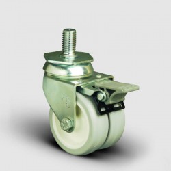 EMES - ET05ZKC50F Oynak Civatalı Çiftli PVC Frenli Tekerlek Çap:50 Sanayi Tekerleği Burçlu Oynak Civata Bağlantılı Poliamid Üzeri PVC Kaplı İkili Teker