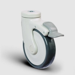 EC04MBT125F Döner Delik Bağlantılı Frenli Plastik Maşalı Çap:125 Medikal Ekipman Tekerleği Bilya Rulmanlı Oynak Maşalı Delik Bağlantılı - EMES