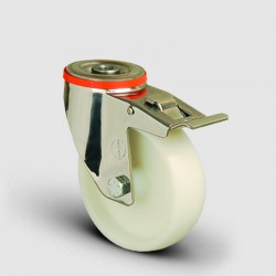 SSEM04ZKZ80F Paslanmaz Delik Bağlantılı Frenli Poliamid Tekerlek Çap:80 Inox Hafif Sanayi Tekerleği Burçlu Oynak Delik Bağlantılı Frenli - EMES