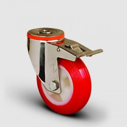 SSEM04ZKP80F Paslanmaz Delik Bağlantılı Frenli Poliüretan Tekerlek Çap:80 Inox Hafif Sanayi Tekerleği Burçlu Oynak Delik Bağlantılı Poliamid Üzeri Poliüretan Kaplı - EMES