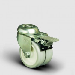 EMES - ET04ZKC50F Oynak Frenli Delikli Çiftli PVC Tekerlek Çap:50 Sanayi Tekerleği Burçlu Oynak Delik Bağlantılı Poliamid Üzeri PVC Kaplı İkili Teker
