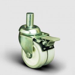 EMES - ET03ZKC50F Oynak Frenli Pimli Çiftli PVC Tekerlek Çap:50 Sanayi Tekerleği Burçlu Oynak Pim Bağlantılı Poliamid Üzeri PVC Kaplı İkili Teker