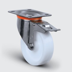 SSEZ01HBZ125F Paslanmaz Döner Tablalı Frenli Poliamid Tekerlek Çap:125 Ağır Tip Inox Sanayi Tekerleği Oynak Tabla Bağlantılı Bilya Rulmanlı 125x40 - EMES