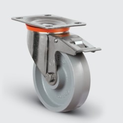 EMES - EZ01VKV125F Döner Tablalı Frenli Döküm Tekerlek Çap:125 Sanayi Tekerleği Oynak Frenli Tabla Bağlantılı Burçlu