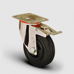 SSEM01MKR150F Paslanmaz Döner Tablalı Frenli Kauçuk Tekerlek Çap:150 Inox Hafif Sanayi Tekerleği Burçlu Oynak Tabla BağlantılıFrenli - EMES