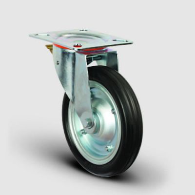 EG01SPR250F Döner Tablalı Frenli Kauçuk Kaplı Tekerlek Çap:250 Sanayi Tekerleği Oynak Frenli Tabla Bağlantılı Burçlu
