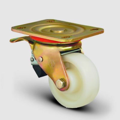 ED01HKZ150F Döner Tablalı Frenli Poliamid Tekerlek Çap:150 Ağır Sanayi Tekerleği Sarı Maşalı Oynak Frenli Tabla Bağlantılı Burçlu