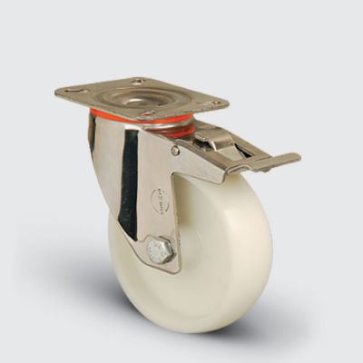 SSEM01ZKZ150F Paslanmaz Döner Tablalı Frenli Poliamid Tekerlek Çap:150 Inox Hafif Sanayi Tekerleği Burçlu Oynak Tabla Bağlantılı Frenli - 1