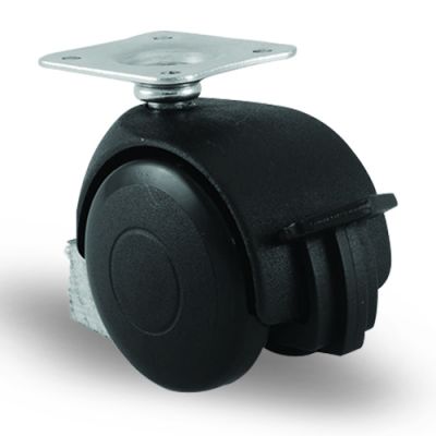 EC01MKM50F Döner Tablalı Frenli Plastik Mobilya Tekerleği Çap:50 Oynak Frenli Tabla Bağlantılı, Burçlu Sehpa Tekeri Koltuk Tekeri - 1