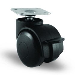 EMES - EC01GMKM50F Döner Tablalı Frenli Plastik Mobilya Tekerleği Çap:50 Oynak Frenli Tabla Bağlantılı, Geniş Tip, Burçlu