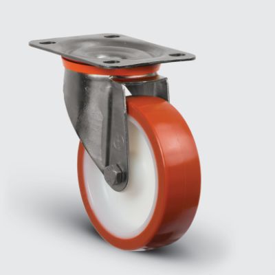 SSEZ01ZKP125 Paslanmaz Döner Tablalı Poliüretan Tekerlek Çap:125 Ağır Tip Inox Sanayi Tekerleği Oynak Tabla Bağlantılı Burçlu Rulmanlı Poliamid Üzeri Poliüretan Kaplı125x40 - 1