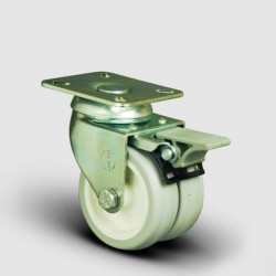 EMES - ET01ZKC50F Oynak Frenli Tablalı Çiftli PVC Tekerlek Çap:50 Sanayi Tekerleği Burçlu Oynak Tabla Bağlantılı Poliamid Üzeri PVC Kaplı İkili Teker