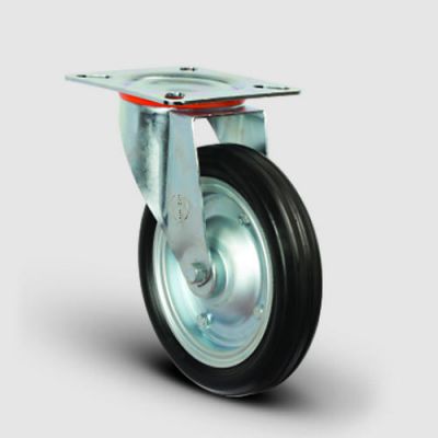 EMES - EG01SBR250 Döner Tablalı Kauçuk Kaplı Tekerlek Çap:250 Sanayi Tekerleği Oynak Tabla Bağlantılı Bilya Rulmanlı