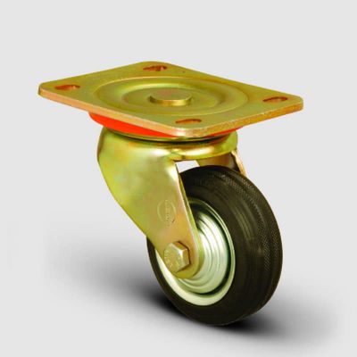 ED01SPR100 Döner Tablalı Kauçuk Kaplı Tekerlek Çap:100 Ağır Sanayi Tekerleği Sarı Maşa Oynak Tabla Bağlantılı Burçlu