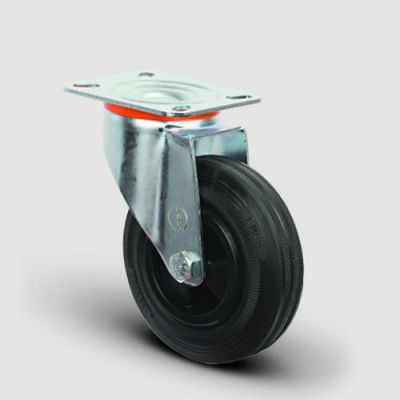 EM01MKR150 Döner Tablalı Plastik-Kauçuk Tekerlek Çap:150 Hafif Sanayi Tekerleği, Oynak Tabla Bağlantılı, Burçlu