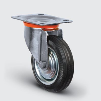 EZ01SPR150 Döner Tablalı Kauçuk Kaplı Tekerlek Çap:150 Orta Sanayi Tekerleği Oynak Tabla Bağlantılı Burçlu