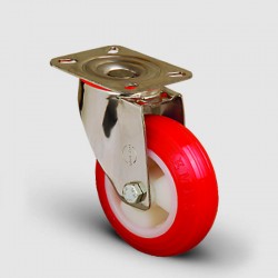 SSEM01ZKP200 Paslanmaz Döner Tablalı Poliüretan Tekerlek Çap:200 Inox Hafif Sanayi Tekerleği Burçlu Oynak Tabla Bağlantılı Poliamid Üzeri Poliüretan Kaplı - EMES