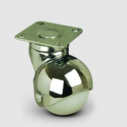 EMES - EF01MKC40 Döner Tablalı PVC Mobilya Tekerleği, Çap:40 Oynak Tabla Bağlantılı, Burçlu Küre Tekerlek Krom Kaplı