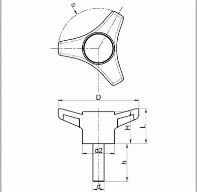 PTC3801250 Plastik Yıldız Tutamak 3 Kollu Civatalı Çap:80mm M12*50 EMES - 2