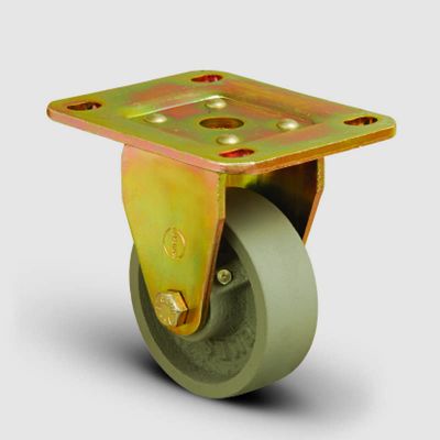 EMES - ED02VBV125 Sabit Maşalı Döküm Tekerlek Çap:125 Ağır Sanayi Tekerleği Sarı Maşa Sabit Tabla Bağlantılı Bilya Rulmanlı