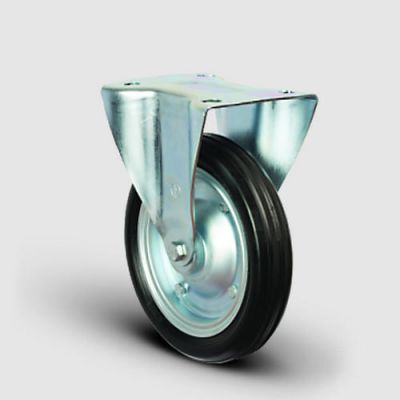 EG02SBR250 Sabit Maşalı Kauçuk Kaplı Tekerlek Çap:250 Sanayi Tekerleği Sabit Tabla Bağlantılı Bilya Rulmanlı