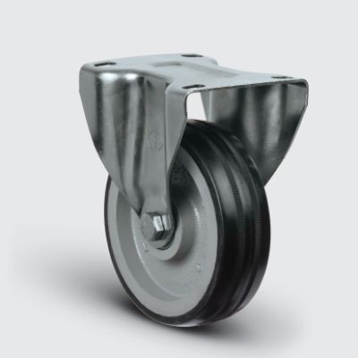 EMES - EZ02VKR150 Sabit Maşalı Döküm Üzeri Kauçuk Kaplı Tekerlek Çap:150 Sanayi Tekerleği Sabit Tabla Bağlantılı Burçlu