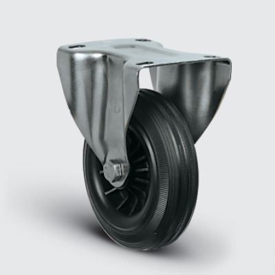 SSEZ02MKR150 Paslanmaz Sabit Maşalı Kauçuk Tekerlek Çap:150 Ağır Tip Inox Sanayi Tekerleği Sabit Tabla Bağlantılı Burçlu Poliproilen Üzeri Kauçuk Kaplı 150x45 - 1